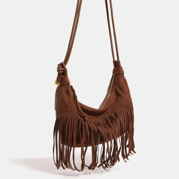 Suede Fringe Bag, Leather Seams