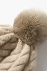 Hand-Knit Cashmere Beanie, Fur Pom