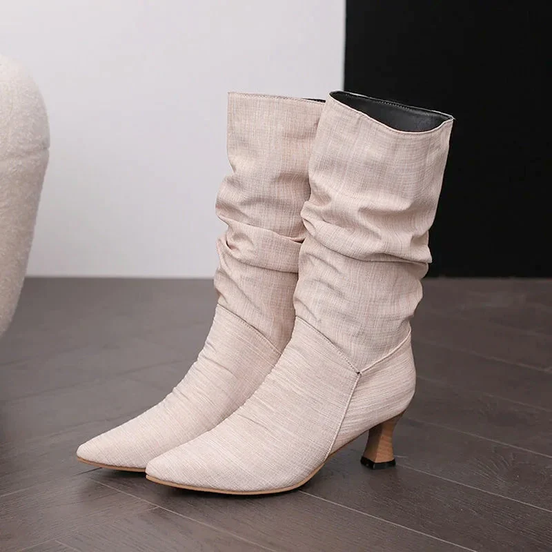 Agathe | Mid-Calf Slip-On Heel Boots