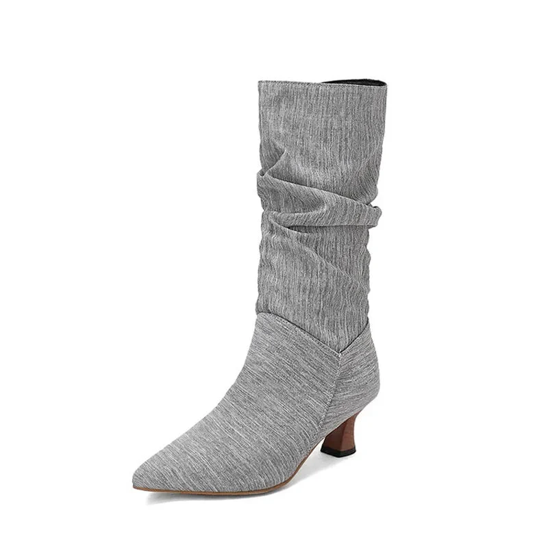 Agathe | Mid-Calf Slip-On Heel Boots