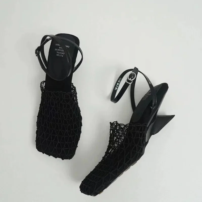 Alida | Braided Linen Square Toe Heels