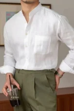 Adélard | Cotton Linen Stand Collar Shirt