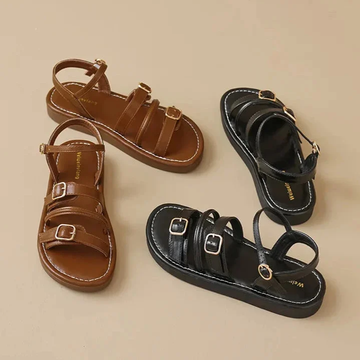 Mabel | Triple Buckle Leather Sandals