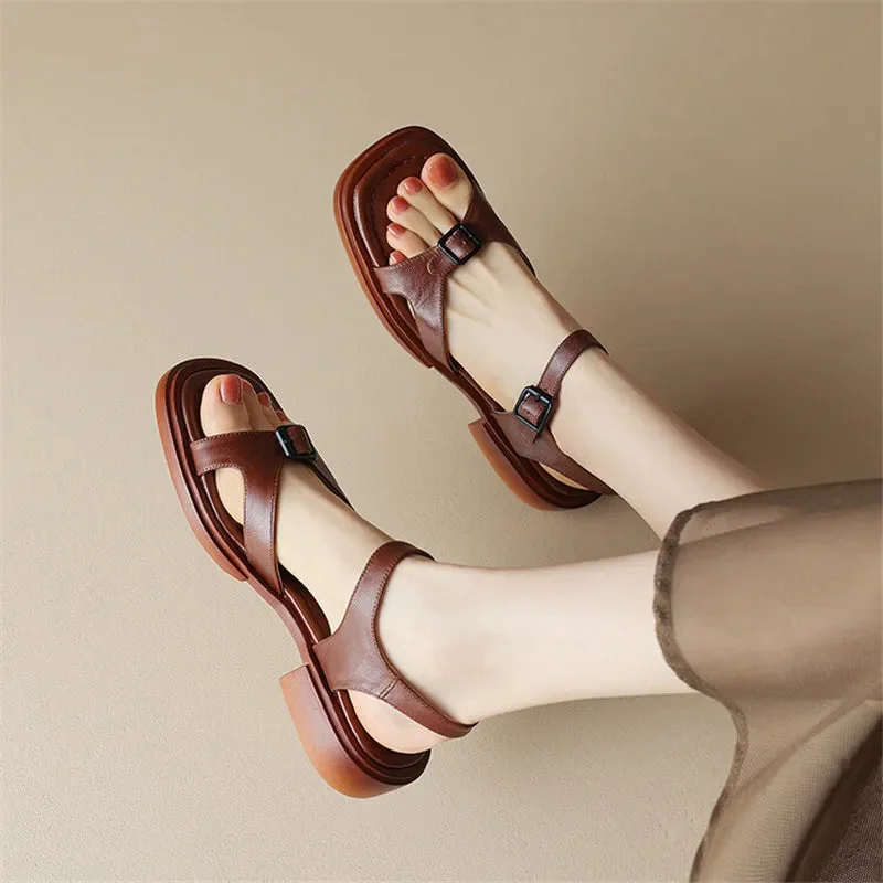 Marianna | Cow Leather Low Block Heel Sandals
