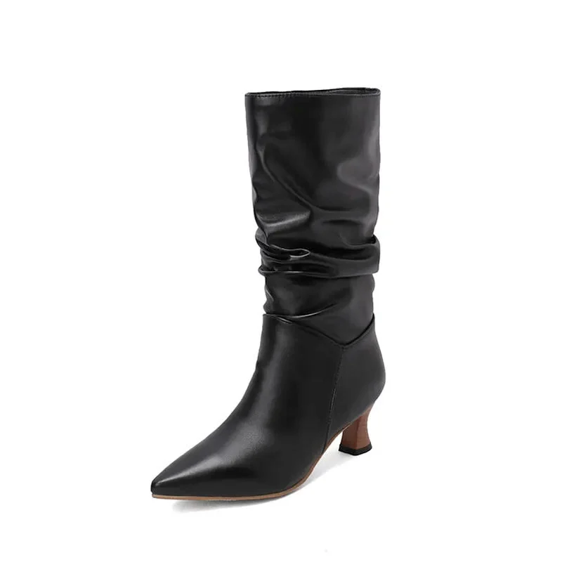 Agathe | Mid-Calf Slip-On Heel Boots