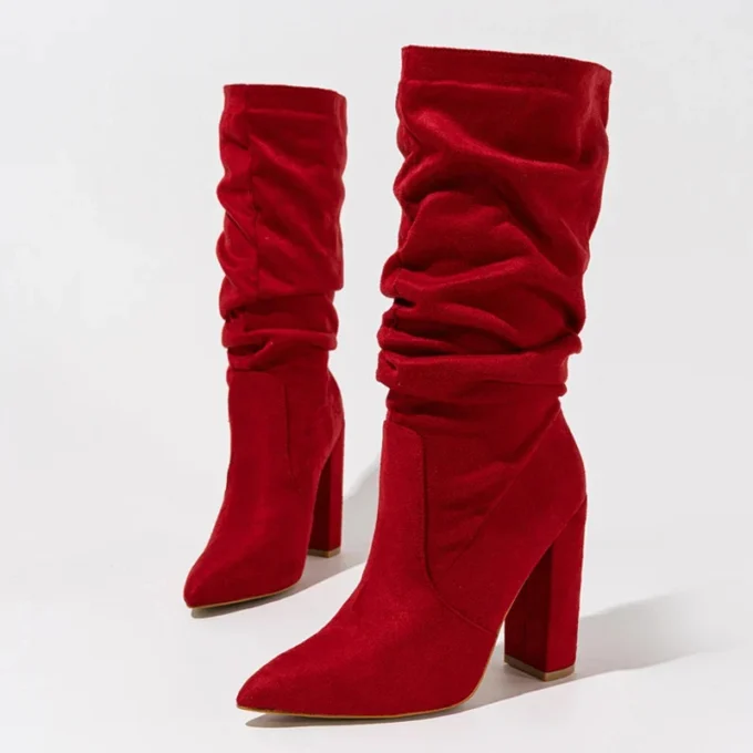 Therese | Pleated Suede Heel Boots