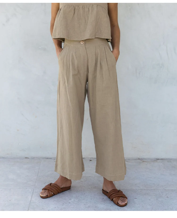 Olympie | Pleated Cotton Linen Culottes