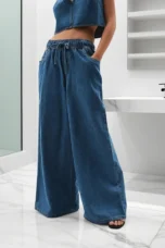 Mariange | Drawstring Wide Leg Denim Jeans