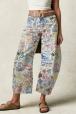 Celine | Printed Cotton Denim Wide Leg Jeans