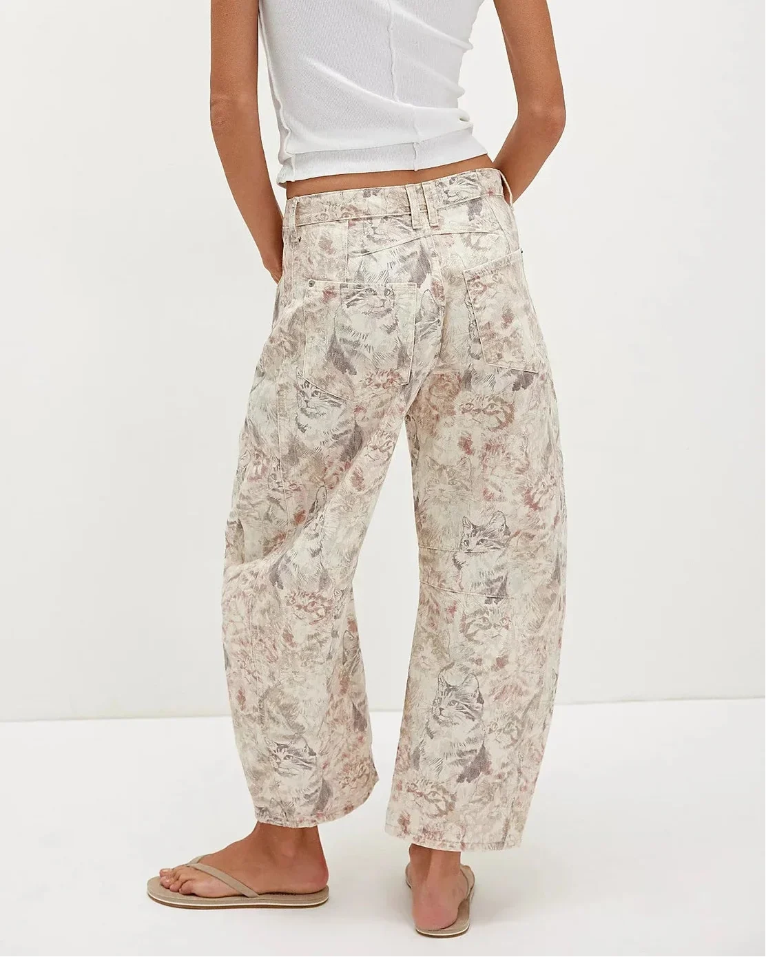 Celine | Printed Cotton Denim Wide Leg Jeans