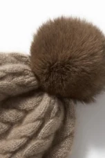 Hand-Knit Cashmere Beanie, Fur Pom