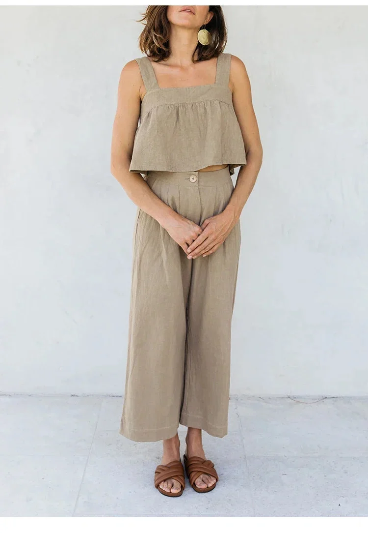 Olympie | Pleated Cotton Linen Culottes