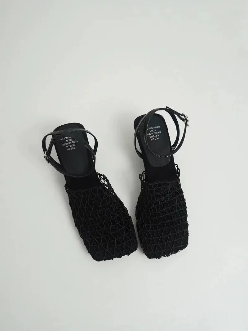 Alida | Braided Linen Square Toe Heels