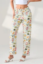 Marcelina | Printed Denim Straight Leg Jeans