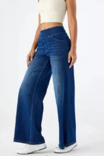 Michelle | Pull On Elastic Waist Wide Jeans