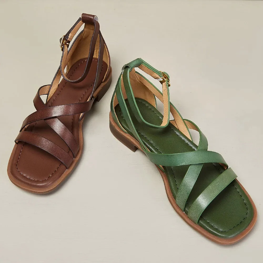 Nora | Woven Leather Ankle Buckle Sandals