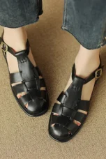 Arminda | Woven Leather T-Strap Sandals