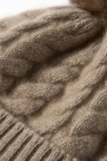 Hand-Knit Cashmere Beanie, Fur Pom