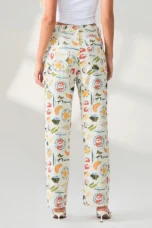 Marcelina | Printed Denim Straight Leg Jeans