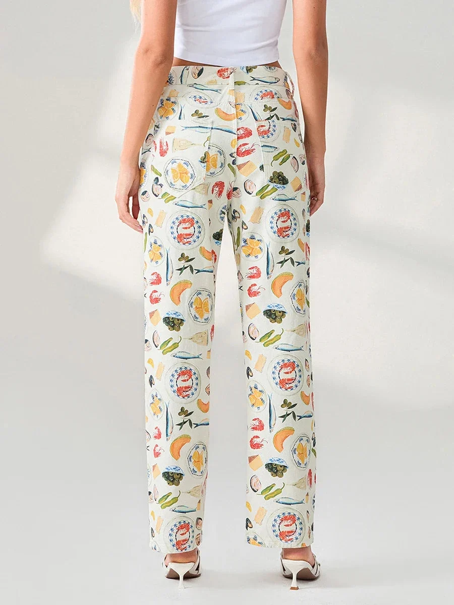 Marcelina | Printed Denim Straight Leg Jeans