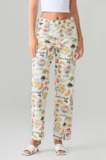 Marcelina | Printed Denim Straight Leg Jeans