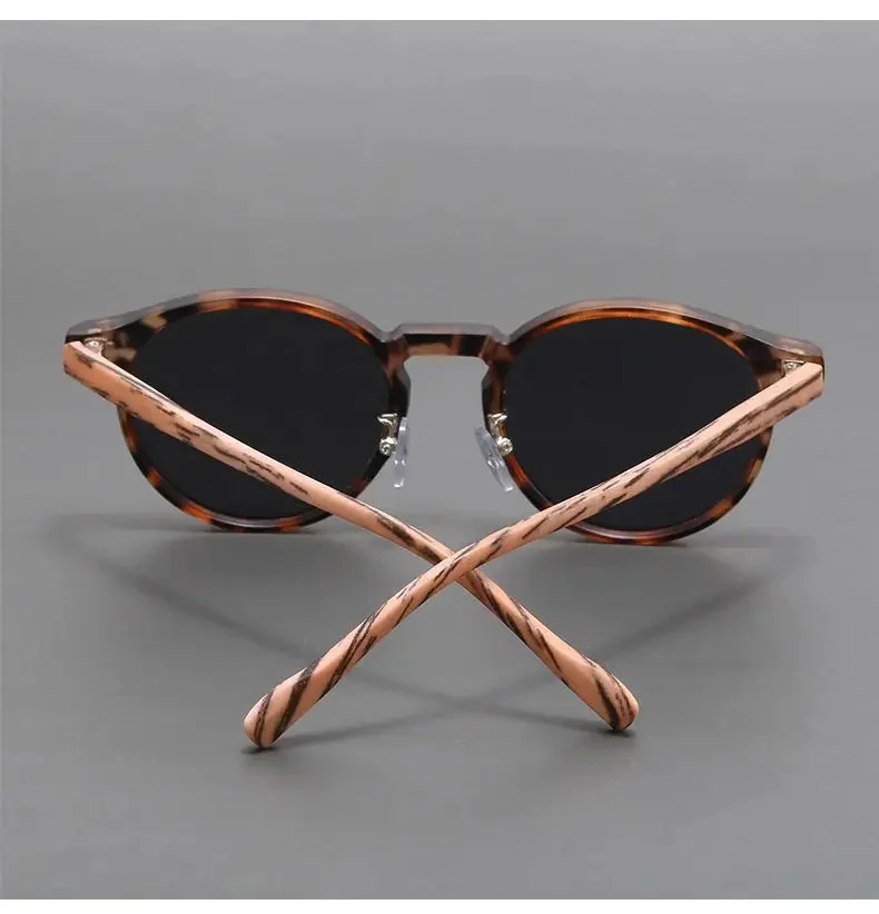 Frosted Wood Effect Round Sunglasses