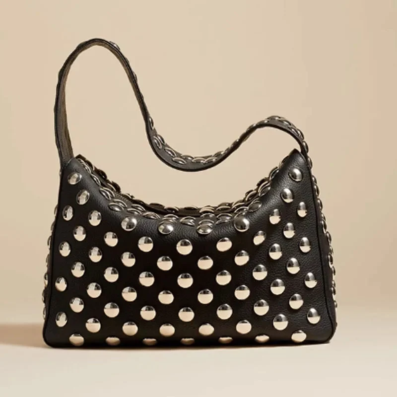 Studded Structured Shoulder Bag, 20 cm