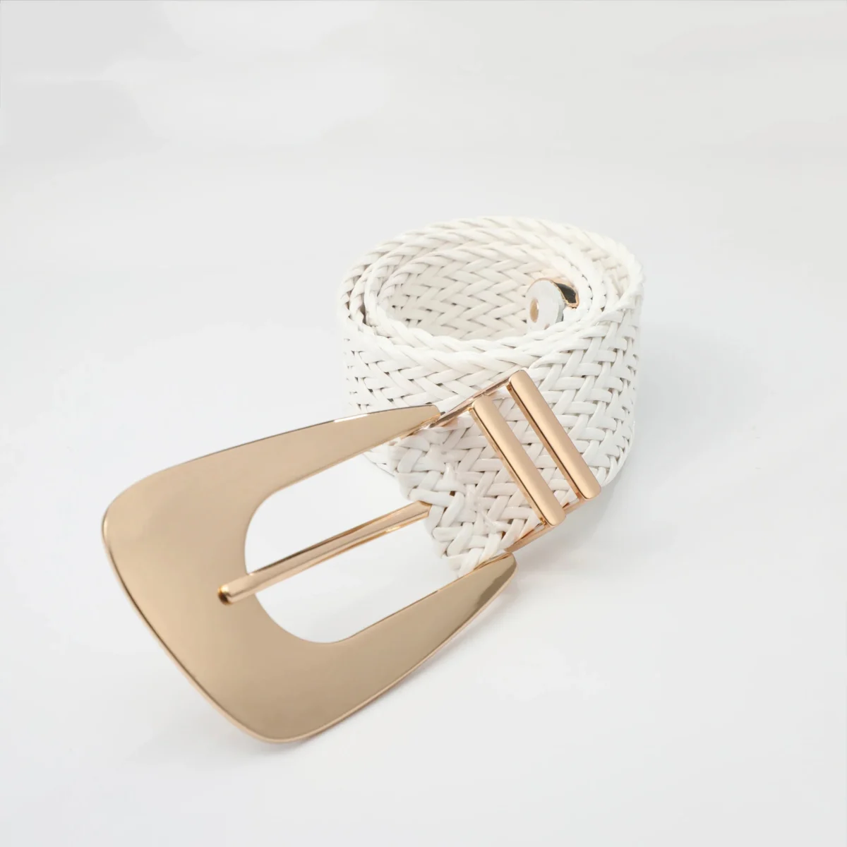Woven Stretch Belt, Hooked Gold Buckle