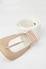 Woven Stretch Belt, Hooked Gold Buckle