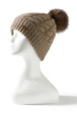 Hand-Knit Cashmere Beanie, Fur Pom