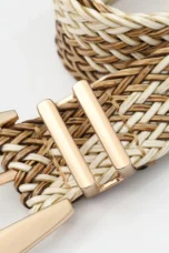 Woven Stretch Belt, Hooked Gold Buckle