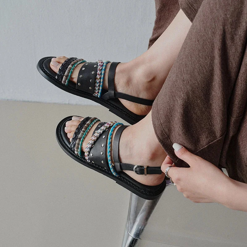 Isaline | Braided Cowhide Flat Sandals