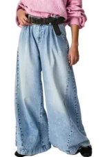 Tharsile | Pleated 100% Cotton Wide Jeans