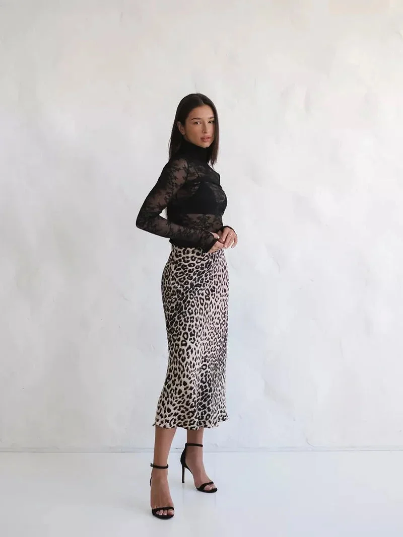 Alexandrine | Leopard Print Satin Skirt
