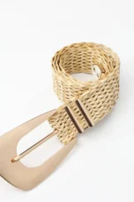 Woven Stretch Belt, Hooked Gold Buckle
