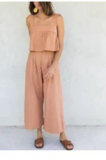 Olympie | Pleated Cotton Linen Culottes