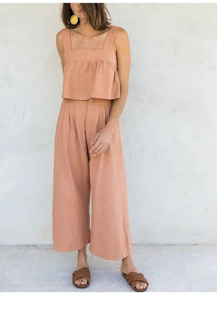 Olympie | Pleated Cotton Linen Culottes