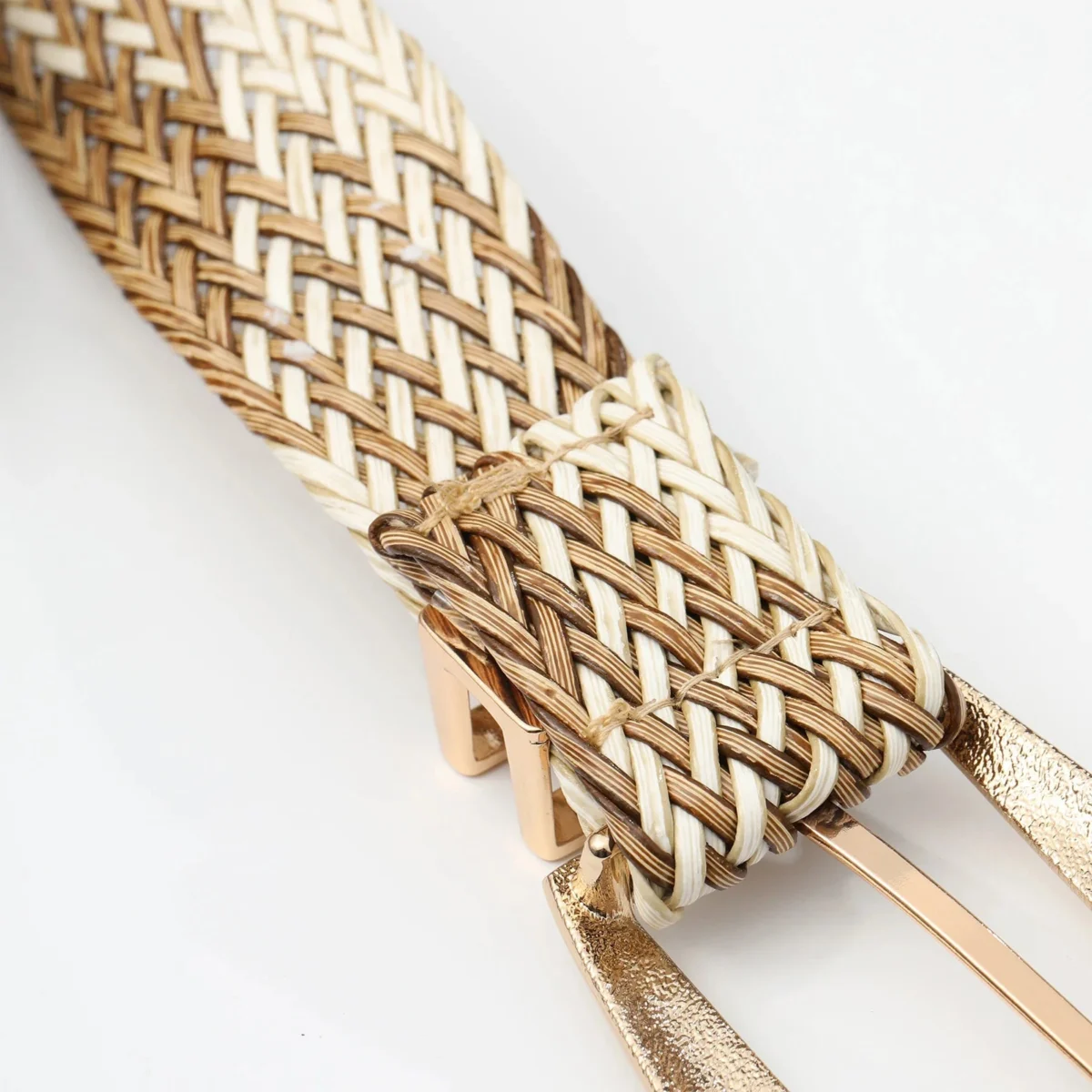 Woven Stretch Belt, Hooked Gold Buckle