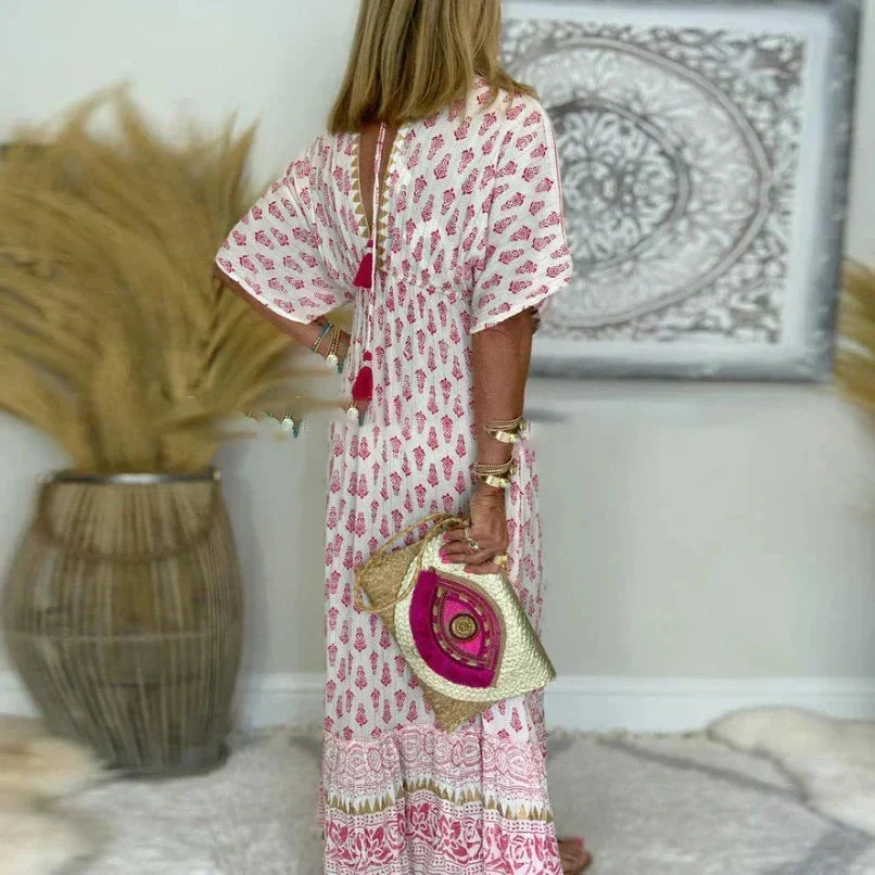 Aldina | Border Print V-Neck Maxi Dress