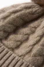 Hand-Knit Cashmere Beanie, Fur Pom