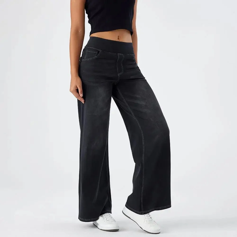 Michelle | Pull On Elastic Waist Wide Jeans