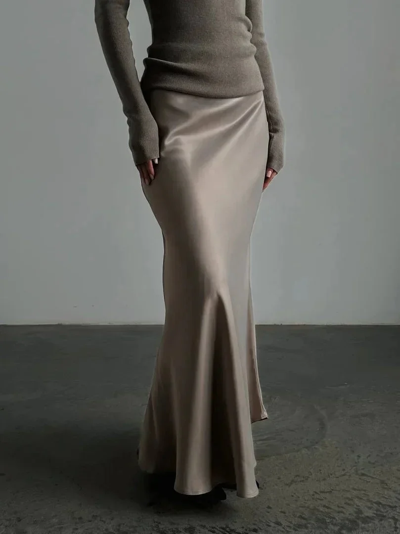 Deborah | Fishtail Hem Satin Maxi Skirt