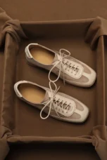 Noeline | Leather Lace-Up Square Toe Heels