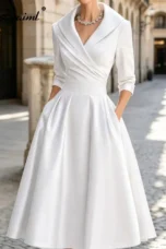 Antonia | Satin Lapel Collar Evening Dress