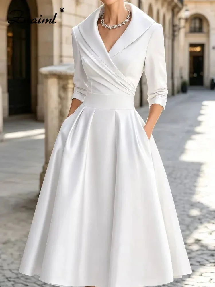 Antonia | Satin Lapel Collar Evening Dress