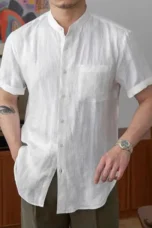 Adélard | Cotton Linen Stand Collar Shirt