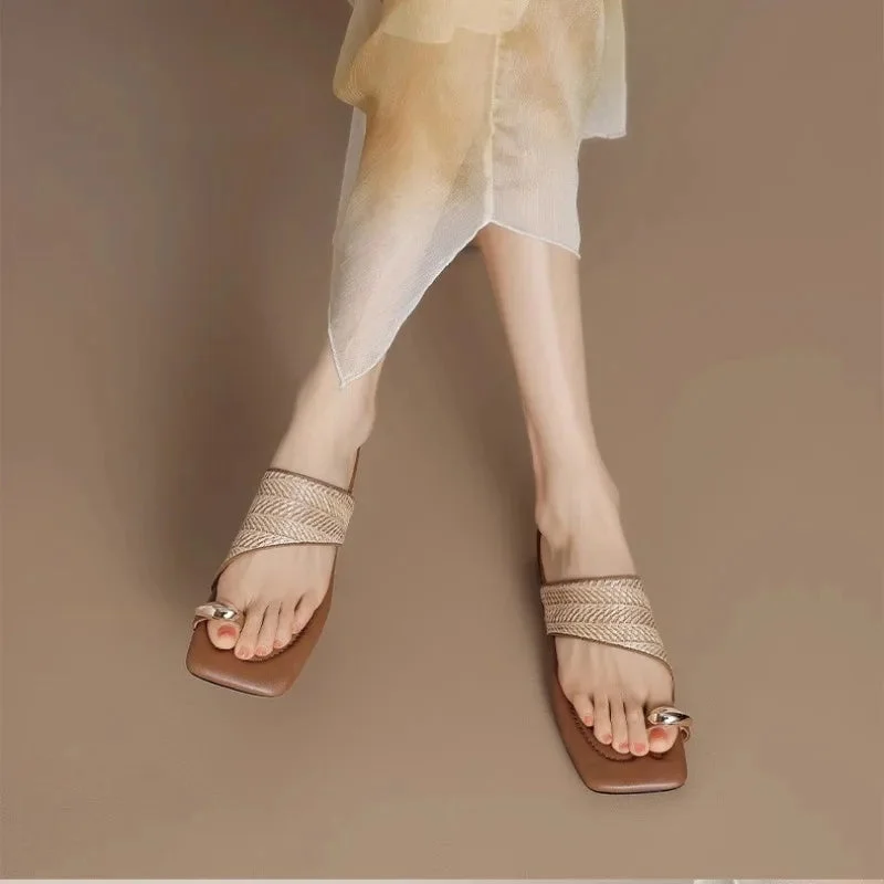 Amanda | Braided Raffia Toe Loop Sandals