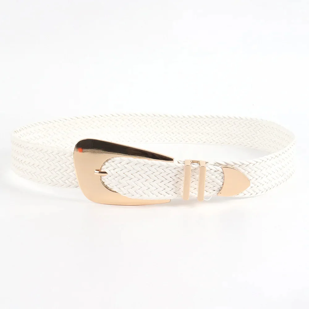 Woven Stretch Belt, Hooked Gold Buckle