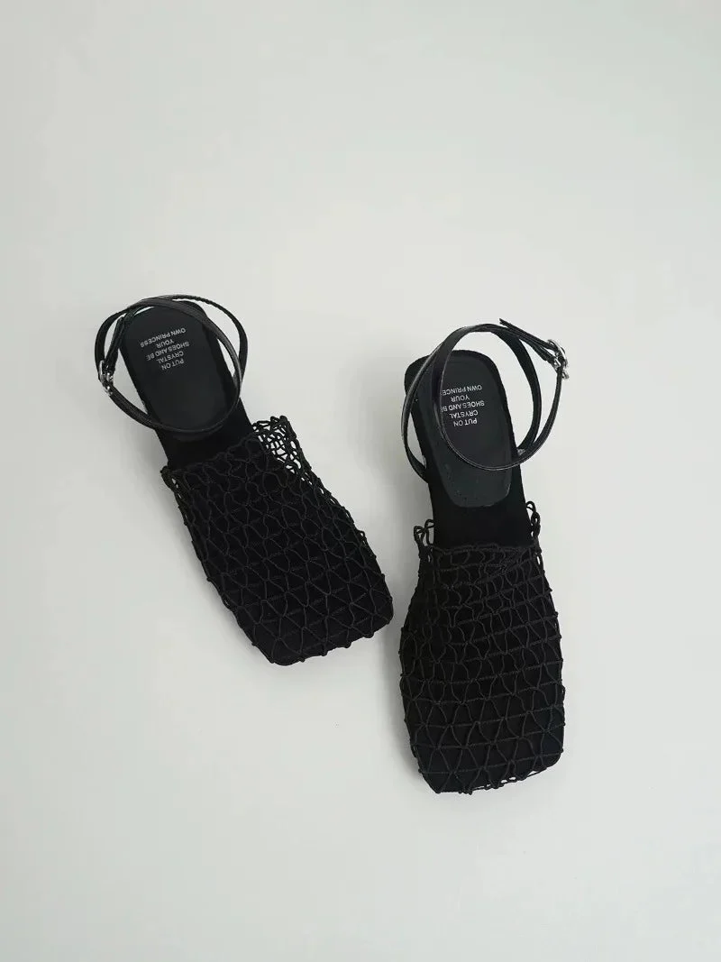 Alida | Braided Linen Square Toe Heels