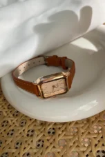 Rectangular Steel Watch, Leather Strap